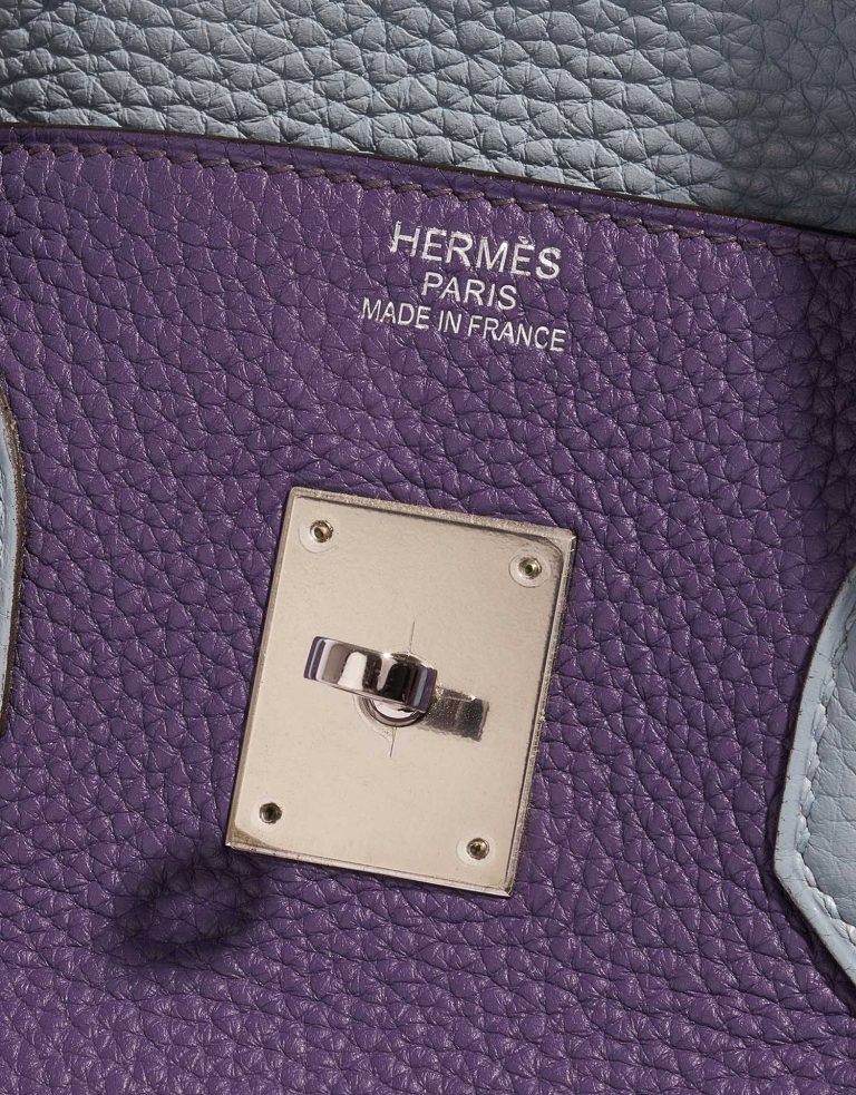 Pre-owned Hermès bag Birkin Harlequin 35 Clemence Ultra Violet / Etain / Bleu Lin / Bleu Obscur / Etoupe / Gold Multicolour Logo | Sell your designer bag on Saclab.com