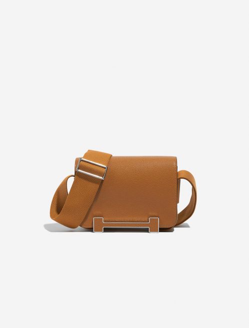 Pre-owned Hermès bag Geta Chevre Mysore Caramel Brown Front | Sell your designer bag on Saclab.com
