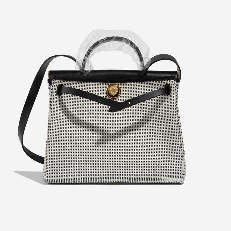 Pre-owned Hermès bag Herbag 31 Vache Hunter / Toile Quadrille Viking Black / White / Ecru Black, White Front Open | Sell your designer bag on Saclab.com