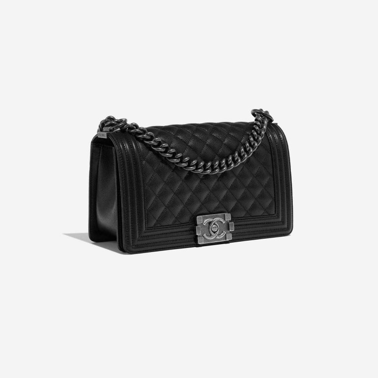 Pre-owned Chanel bag Boy Old Medium Caviar Black Black Side Front | Sell your designer bag on Saclab.com