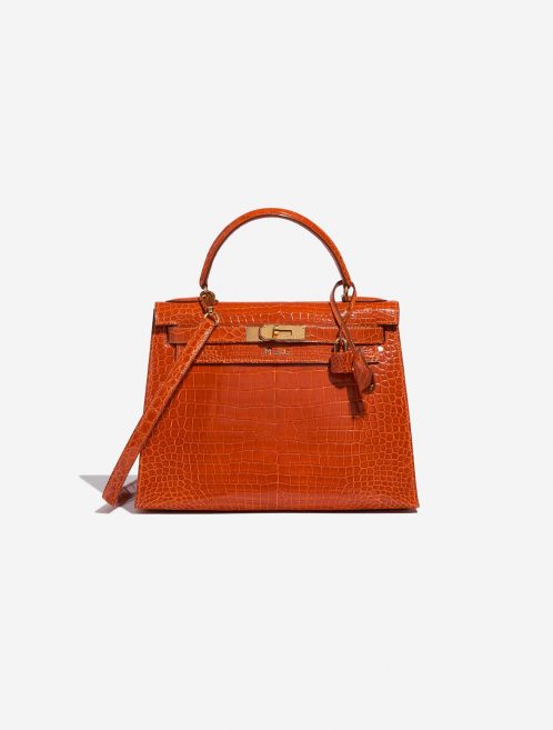 Pre-owned Hermès bag Kelly 28 Porosus Crocodile Orange H Orange Front | Sell your designer bag on Saclab.com