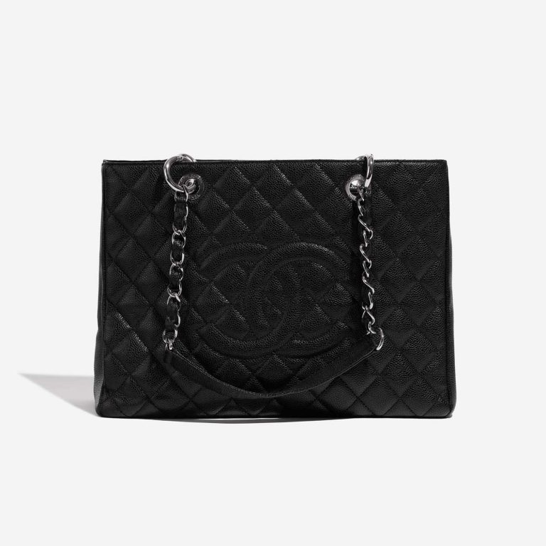 Pre-owned Chanel bag Shopping Tote GST Caviar Black Black Front Open | Sell your designer bag on Saclab.com