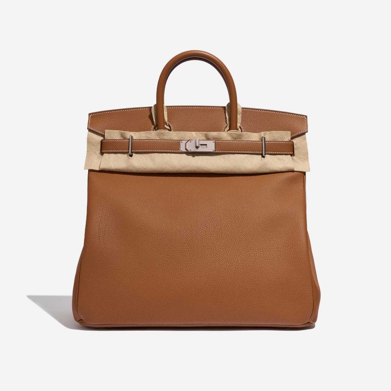 Pre-owned Hermès bag Haut à Courroies 40 Togo Gold Brown Front Velt | Sell your designer bag on Saclab.com
