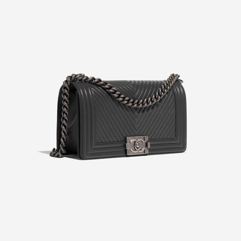 Pre-owned Chanel bag Boy Old Medium Lamb Dark Grey Grey Side Front | Sell your designer bag on Saclab.com