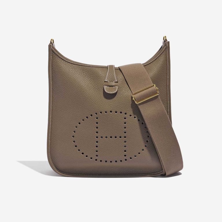 Pre-owned Hermès bag Evelyne 29 Taurillon Clemence Etoupe Beige Front | Sell your designer bag on Saclab.com