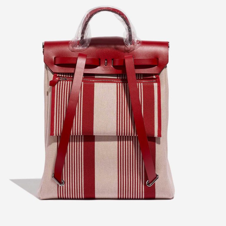 Pre-owned Hermès bag Herbag Backpack Vache Hunter / Toile Bordeaux / Ecru / Beige / Piment Beige, Red Back | Sell your designer bag on Saclab.com