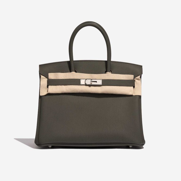 Pre-owned Hermès bag Birkin 30 Togo Vert de Gris Grey Front Velt | Sell your designer bag on Saclab.com