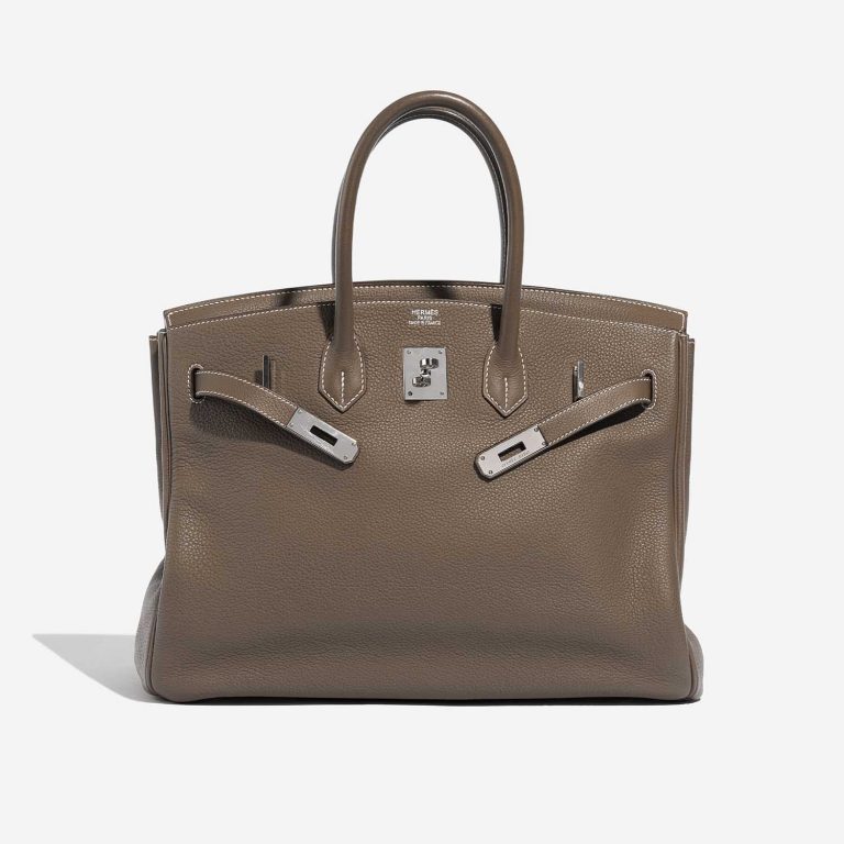 Pre-owned Hermès bag Birkin 35 Togo Etoupe Grey Front Open | Sell your designer bag on Saclab.com