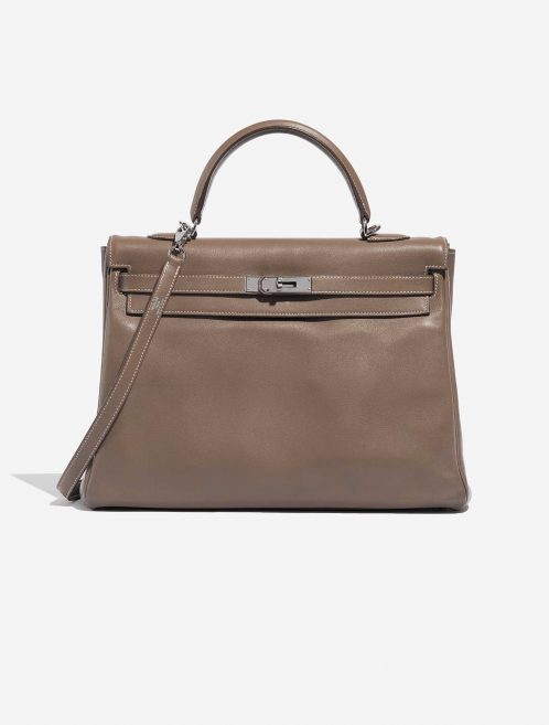 Pre-owned Hermès bag Kelly 35 Swift Etoupe Brown, Grey Front | Sell your designer bag on Saclab.com