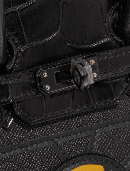 Pre-owned Hermès bag Birkin Faubourg 20 Midnight Matte Alligator / Veau madame / Chevre Mysore / Veau Monsieur / Black / Jaune Ambre / Orange H Black Closing System | Sell your designer bag on Saclab.com