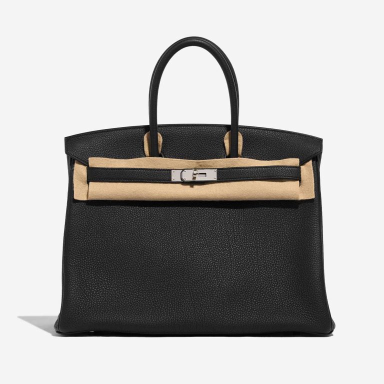 Pre-owned Hermès bag Birkin 35 Verso Togo Black / Blue Agate Black Front Velt | Sell your designer bag on Saclab.com