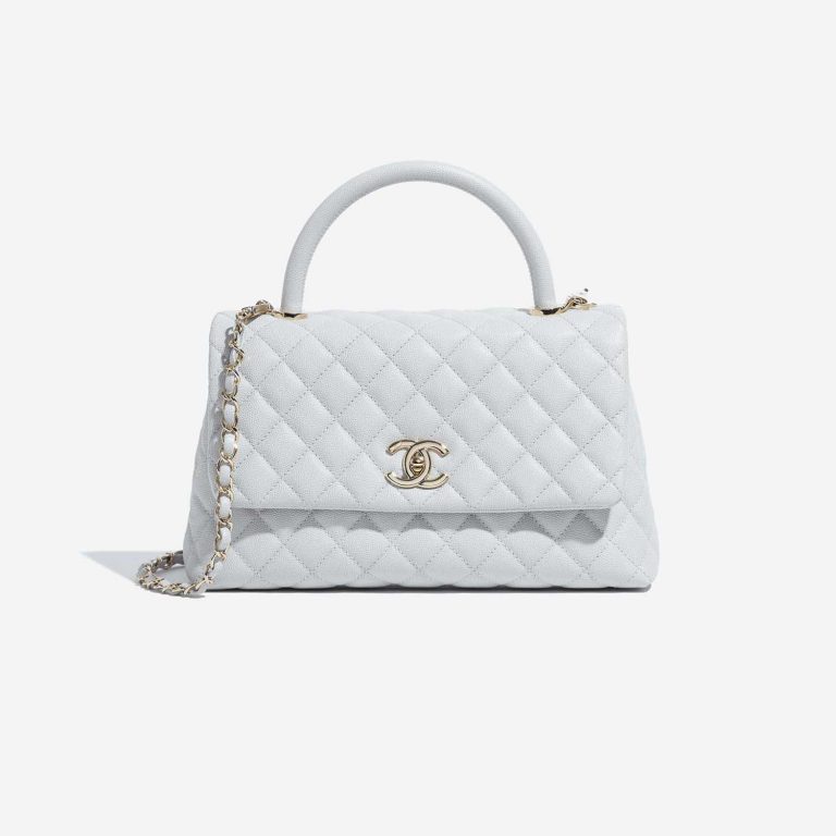 Pre-owned Chanel bag Timeless Handle Medium Caviar Light Grey Grey, White Front | Sell your designer bag on Saclab.com