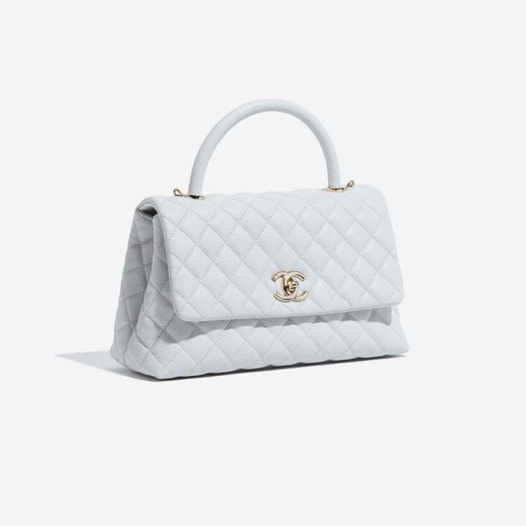 Pre-owned Chanel bag Timeless Handle Medium Caviar Light Grey Grey, White Side Front | Sell your designer bag on Saclab.com