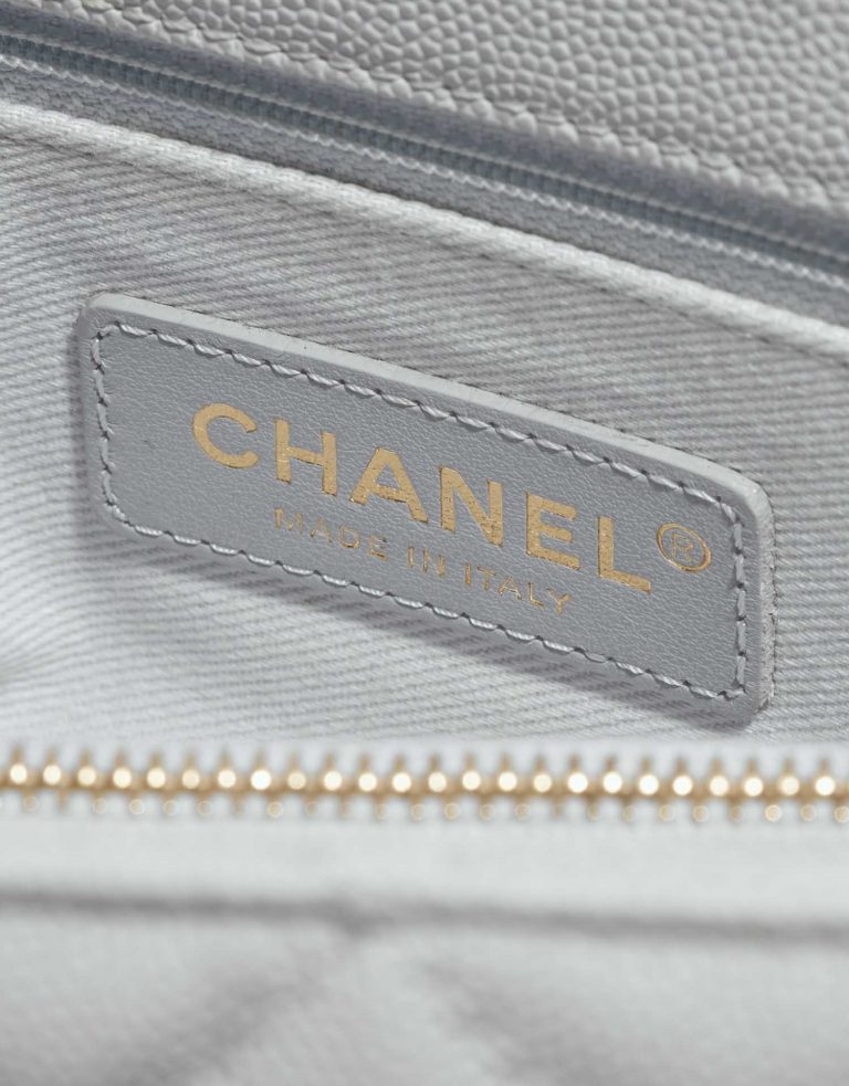 Pre-owned Chanel bag Timeless Handle Medium Caviar Light Grey Grey, White Logo | Sell your designer bag on Saclab.com