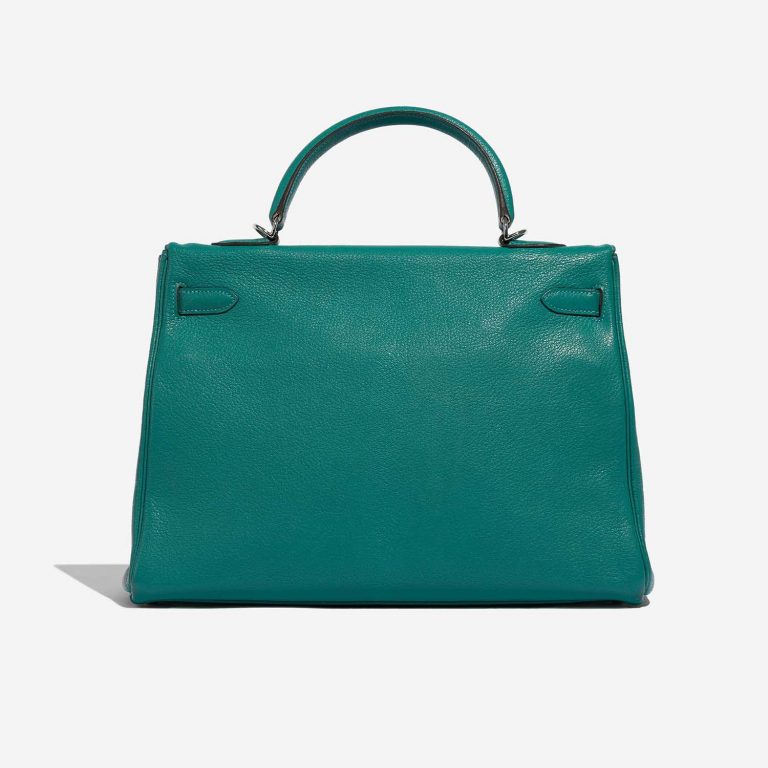 Pre-owned Hermès bag Kelly 35 Chevre Mysore Blue Paon Blue, Green Back | Sell your designer bag on Saclab.com