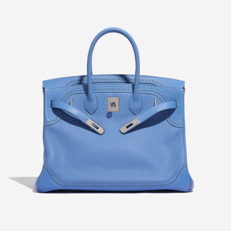 Pre-owned Hermès bag Birkin Ghillies 35 Clemence Blue Paradise Blue Front Open | Sell your designer bag on Saclab.com