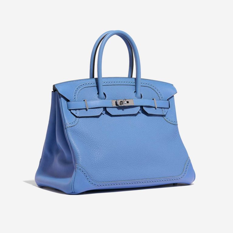 Pre-owned Hermès bag Birkin Ghillies 35 Clemence Blue Paradise Blue Side Front | Sell your designer bag on Saclab.com