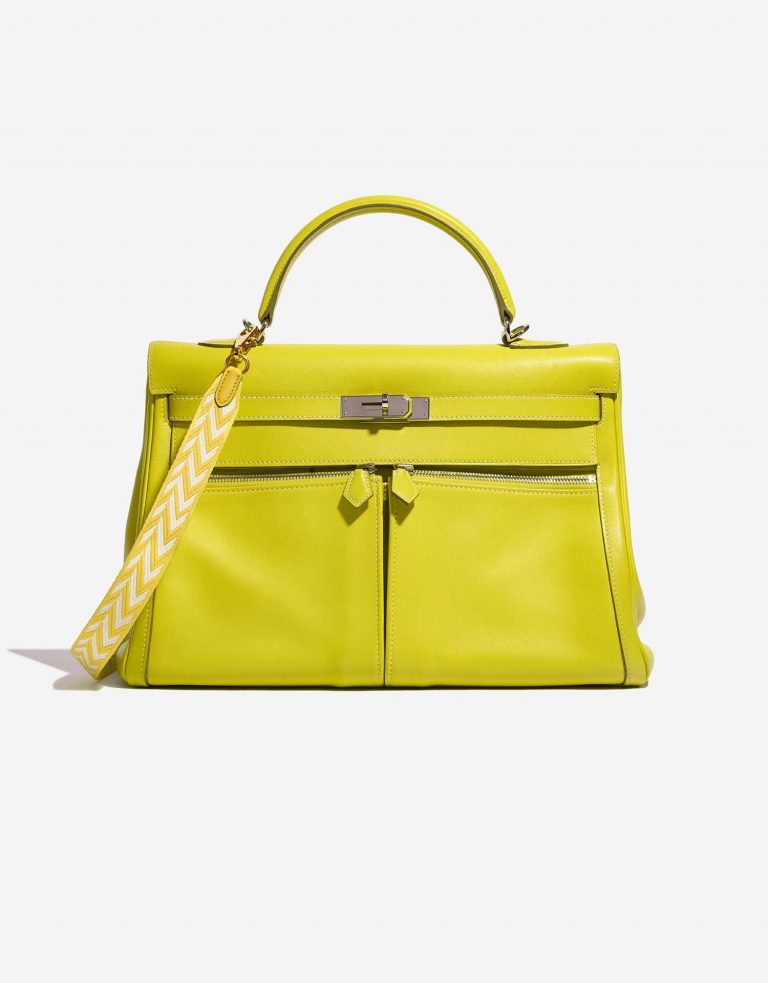 Pre-owned Hermès bag Strap 114 Canvas / Swift Jaune de Naples / Blanc Yellow Detail | Sell your designer bag on Saclab.com