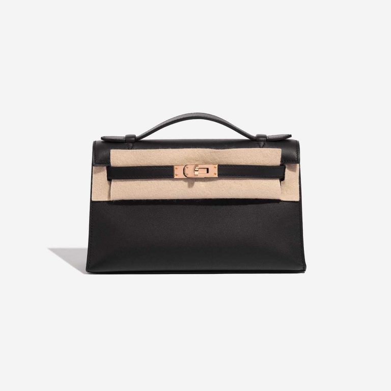 Pre-owned Hermès bag Kelly Pochette Swift Black Black Front Velt | Sell your designer bag on Saclab.com