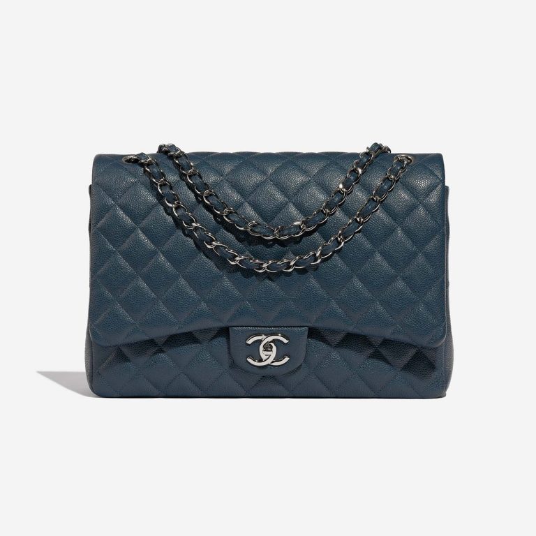Pre-owned Chanel bag Timeless Maxi Caviar Pearly Blue Blue Front | Sell your designer bag on Saclab.com