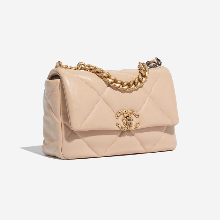 Pre-owned Chanel bag 19 Flap Bag Lamb Beige Beige Side Front | Sell your designer bag on Saclab.com