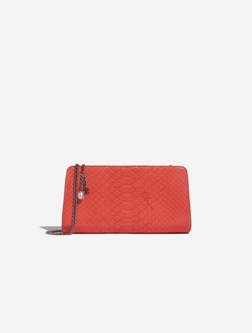 Pre-owned Chanel bag Clutch Python Coral Orange, Red Front | Sell your designer bag on Saclab.com