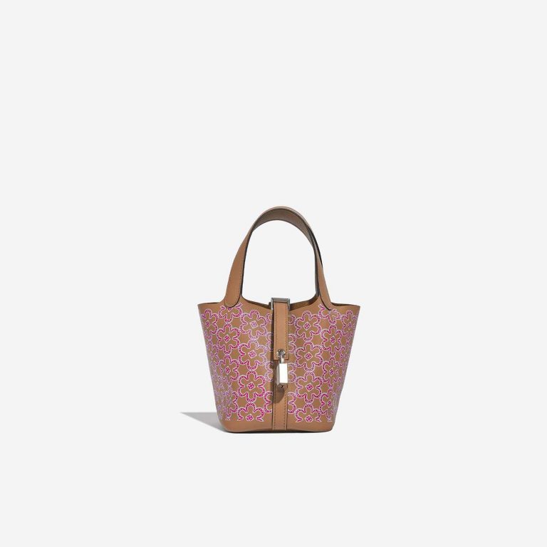 Pre-owned Hermès bag Micro Lucky Daisy Picotin 14 Swift Chai / Rose / Blanc Brown Front | Sell your designer bag on Saclab.com