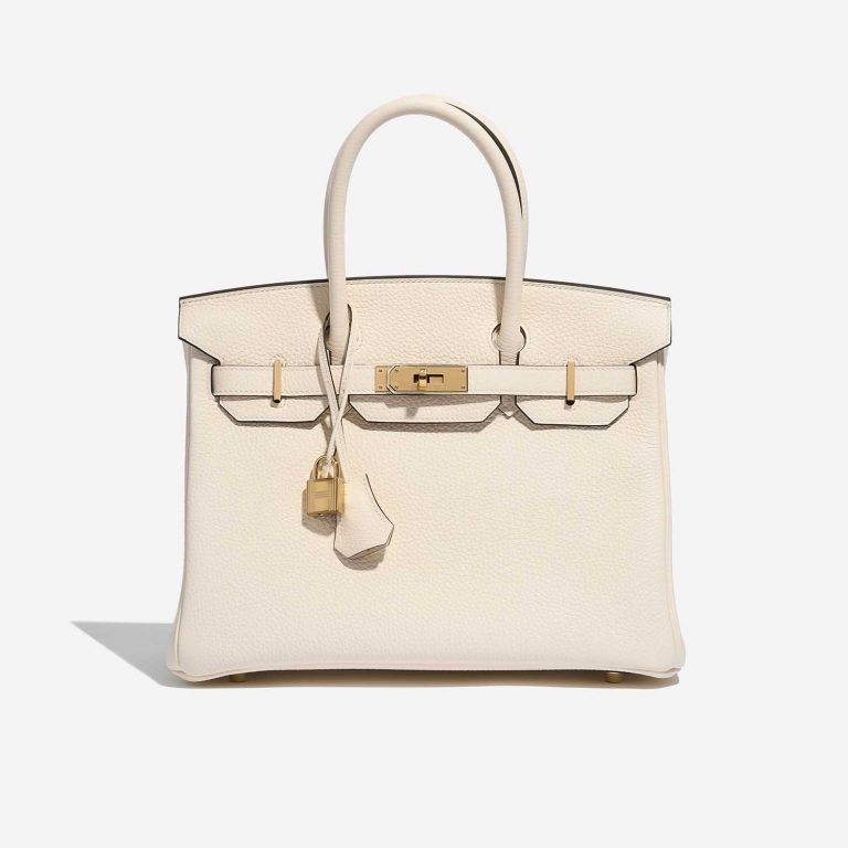 Pre-owned Hermès bag Birkin 30 Taurillon Clemence Nata White Front | Sell your designer bag on Saclab.com