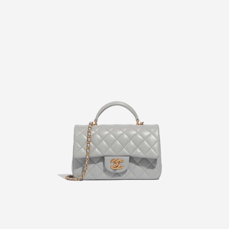 Pre-owned Chanel bag Timeless Handle Mini Rectangular Lamb Grey Grey Front | Sell your designer bag on Saclab.com