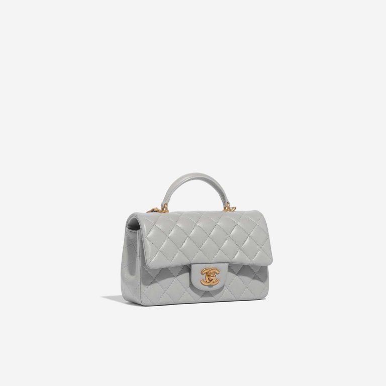 Pre-owned Chanel bag Timeless Handle Mini Rectangular Lamb Grey Grey Side Front | Sell your designer bag on Saclab.com