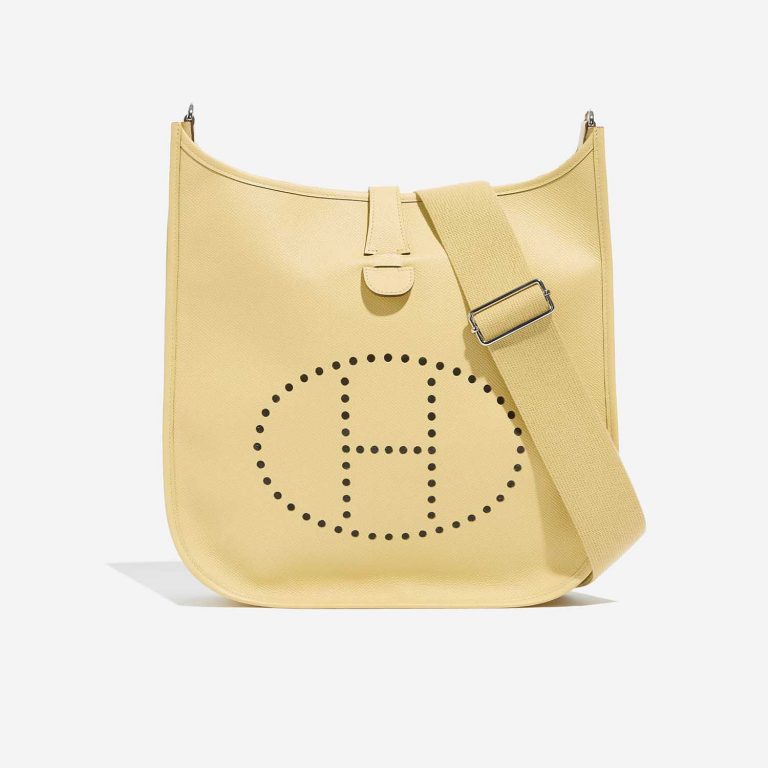 Pre-owned Hermès bag Evelyne 33 Epsom Jaune Poussin Yellow Front | Sell your designer bag on Saclab.com