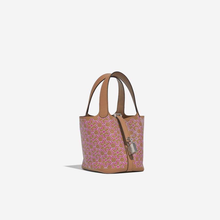 Pre-owned Hermès bag Micro Lucky Daisy Picotin 14 Swift Chai / Rose / Blanc Brown, Pink Side Front | Sell your designer bag on Saclab.com
