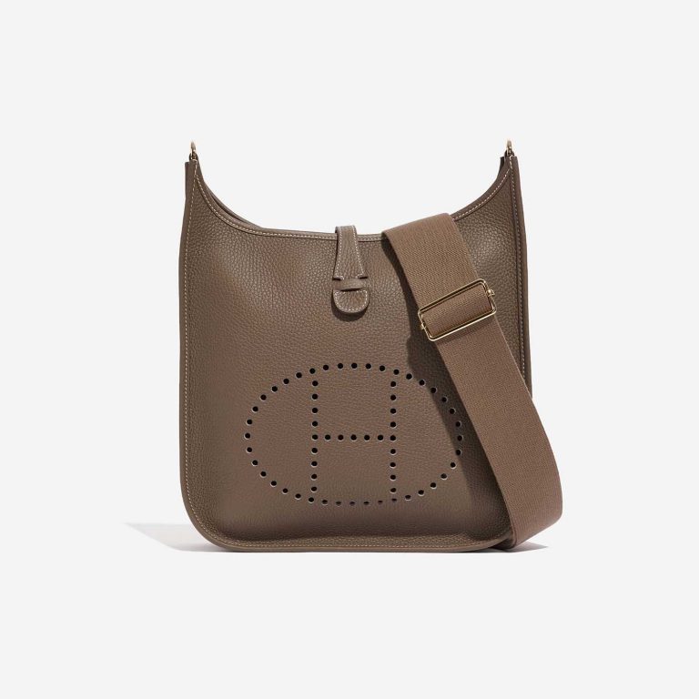 Pre-owned Hermès bag Evelyne 29 Taurillon Clemence Etoupe Brown, Grey Front | Sell your designer bag on Saclab.com