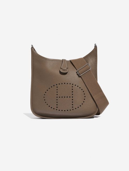 Pre-owned Hermès bag Evelyne 29 Taurillon Clemence Etoupe Brown, Grey Front | Sell your designer bag on Saclab.com