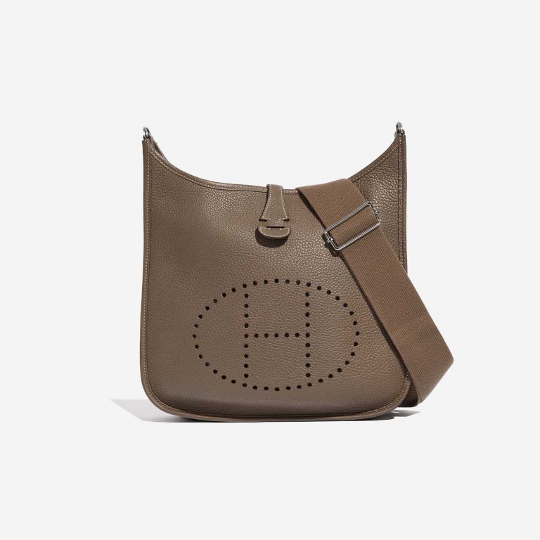 Pre-owned Hermès bag Evelyne 29 Taurillon Clemence Etoupe Brown, Grey Front | Sell your designer bag on Saclab.com