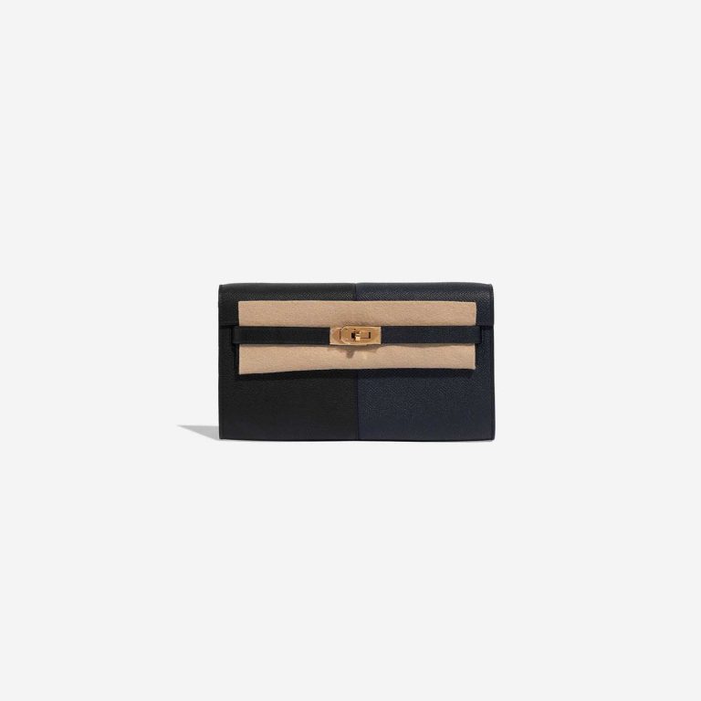 Pre-owned Hermès bag Kelly ToGo Black-BleuIndigo-BleuFrida Front Velt | Sell your designer bag on Saclab.com