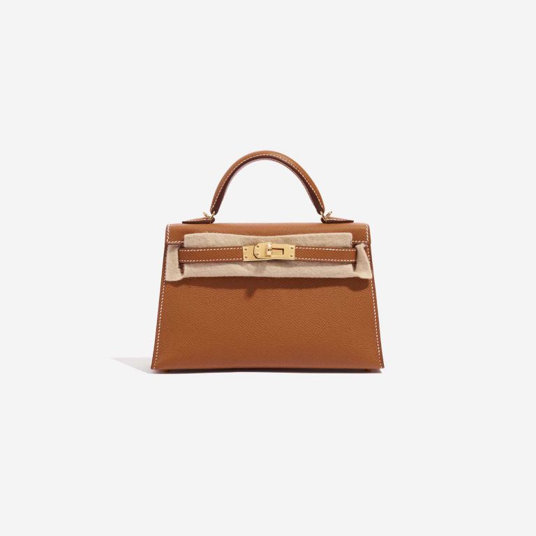 Pre-owned Hermès bag Kelly Mini Epsom Gold Brown Front Velt | Sell your designer bag on Saclab.com