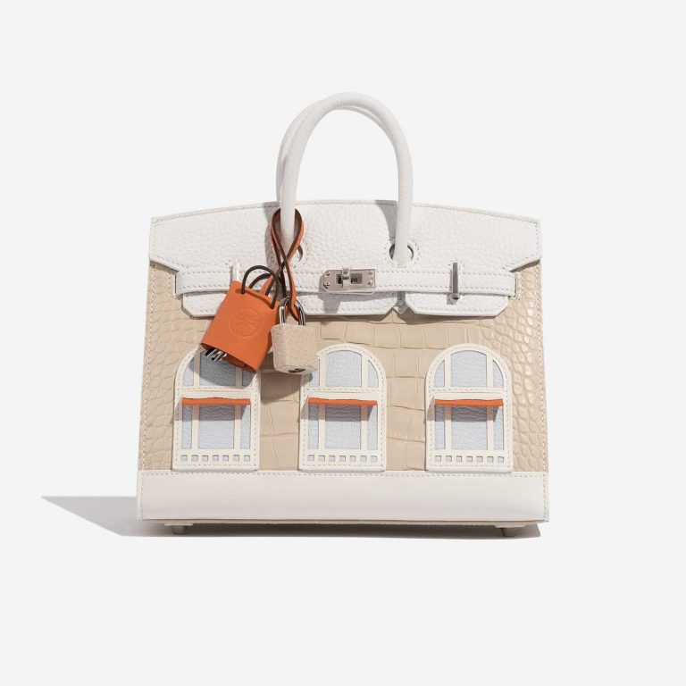 Pre-owned Hermès bag Birkin Faubourg 20 Snow Matte Alligator / Togo / Epsom / Swift White / Beton / Orange H / Blue Brume / Craie Beige, White Front | Sell your designer bag on Saclab.com