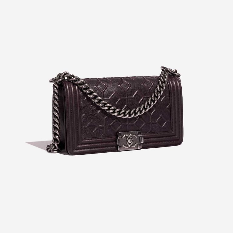 Pre-owned Chanel bag Boy Old Medium Calf Aubergine Violet Side Front | Sell your designer bag on Saclab.com