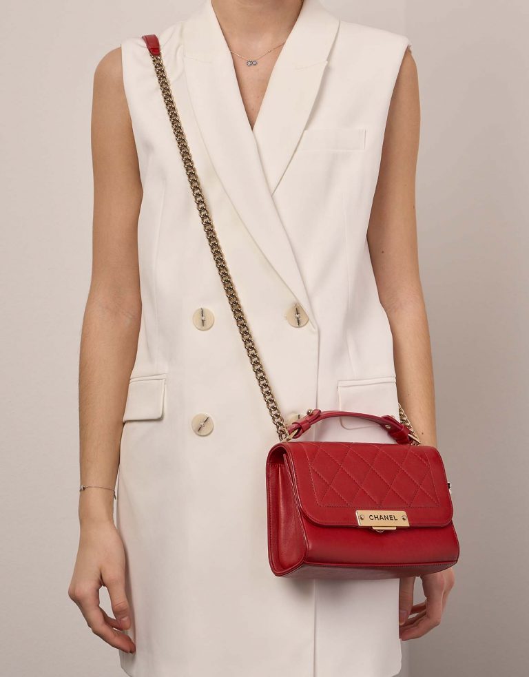Pre-owned Chanel bag Flap Bag Handle Lamb Red Red Front | Sell your designer bag on Saclab.com