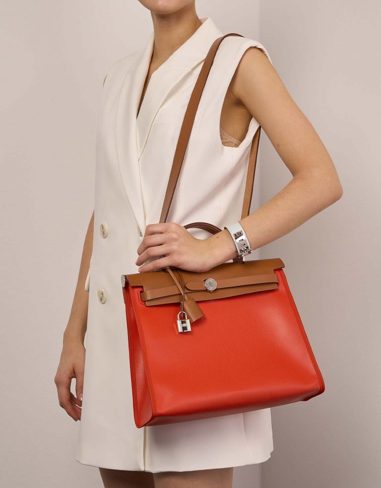 Hermès Herbag 31 OrangeMécano-Fauve-Ecru Sizes Worn | Sell your designer bag on Saclab.com