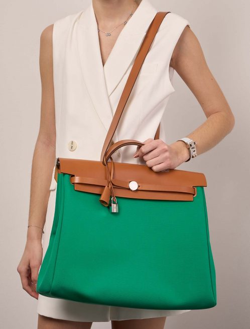 Hermès Herbag 39 GreenBlue Sizes Worn | Sell your designer bag on Saclab.com