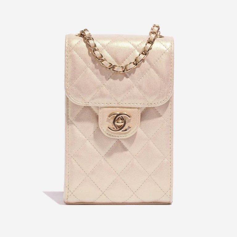 Chanel Timeless PhoneHolder MetallicPearlWhite Front  | Sell your designer bag on Saclab.com