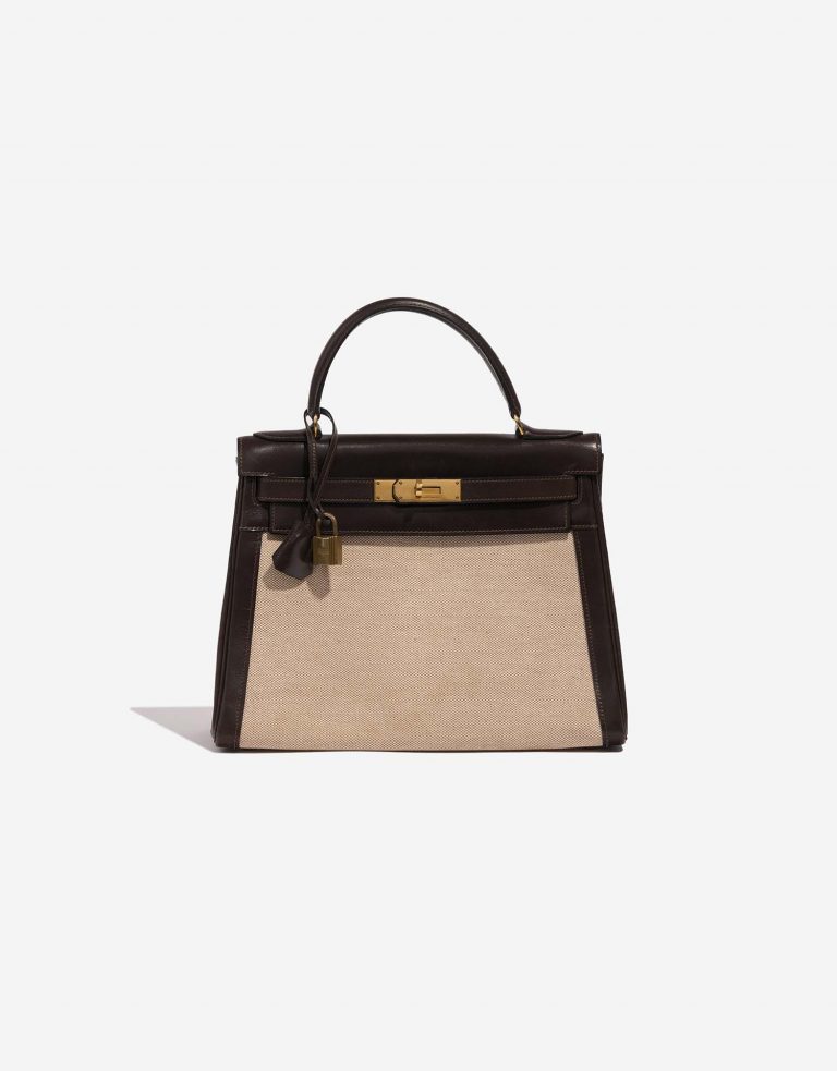 Hermès KellyToile 28 Ecru-Chocolate Front  | Sell your designer bag on Saclab.com