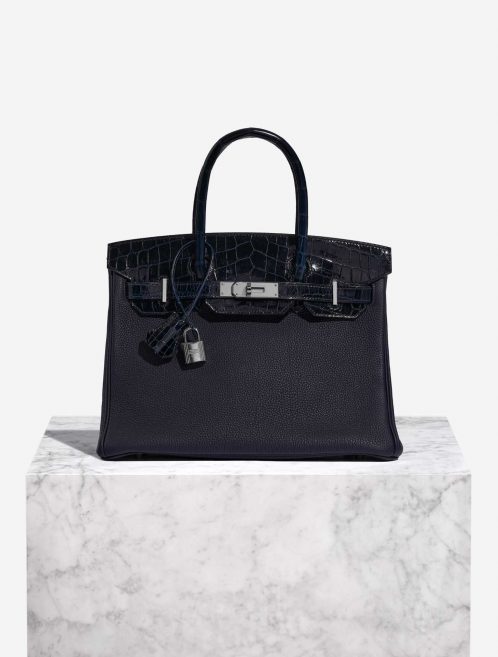 Pre-owned Hermès bag Birkin Touch 30 Togo / Niloticus Crocodile Shiny Blue Nuit / Blue Baltique Blue Front | Sell your designer bag on Saclab.com