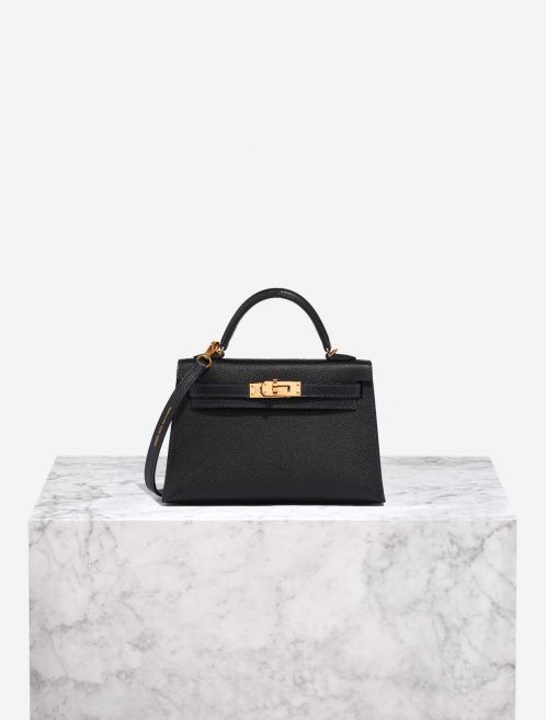Pre-owned Hermès bag Kelly HSS Mini Epsom Black / Blue Indigo Black Front | Sell your designer bag on Saclab.com