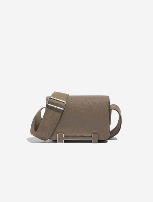 Pre-owned Hermès bag Geta Chèvre Mysore Etoupe Brown, Grey Front | Sell your designer bag on Saclab.com