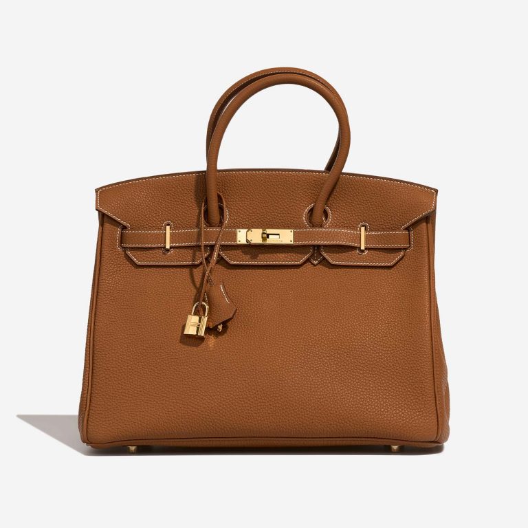 Hermes Birkin 35 in gold. Sold on saclab.com