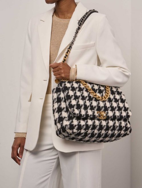 Pre-owned Chanel bag 19 Flap Bag Maxi Tweed Black / White Black, Multicolour, White | Sell your designer bag on Saclab.com