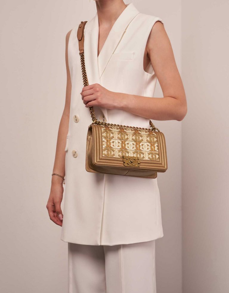Chanel Boy OldMedium Gold-Bronze-Champagne Sizes Worn | Sell your designer bag on Saclab.com